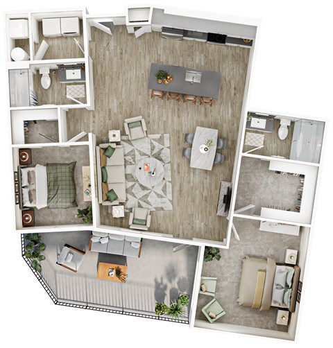 Floor plan for 2 beds, 2 baths, 1252 sqft